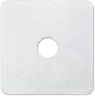Templeton Home Square Shower Stall Mat, Center Cut Hole, Non Slip Texture, Suction Cups
