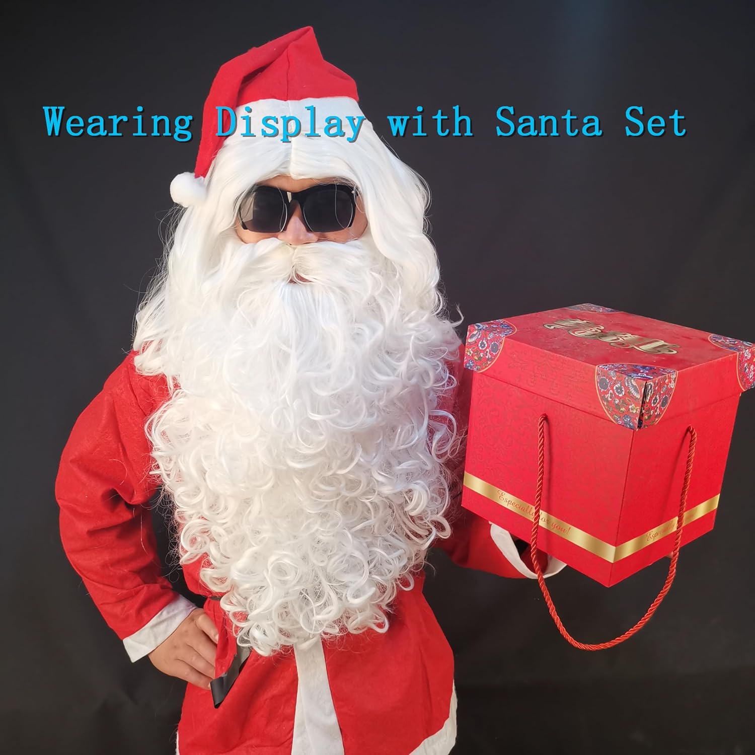 White Thick Long Beard Christmas Party Dress up as Santa Claus White Fancy Dress Costume Long Moustache Santa Beard Costume on Christmas Party