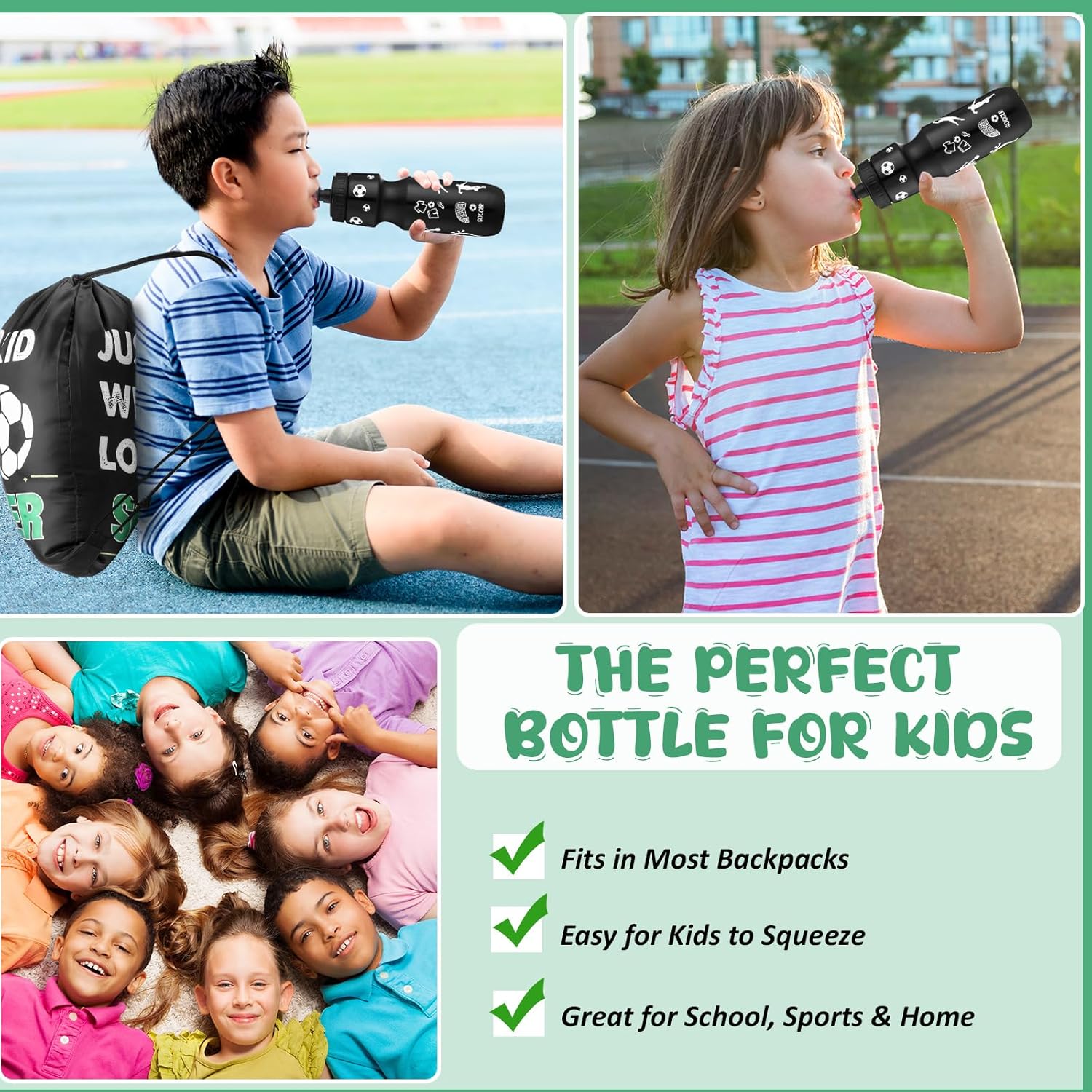 12 Pcs Soccer Party Favors 24 oz Soccer Gift Water Bottle with Drawstring Bag Set Goodie Bags for Sports Team Gifts Birthday Decoration - Image 5