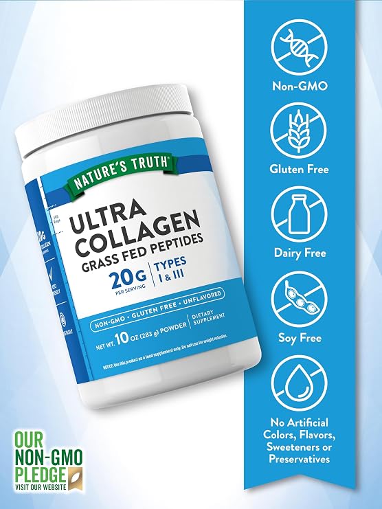 Nature's Truth Collagen Peptides Powder Unflavored | Grass Fed, Type 1 & 3