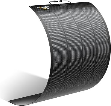 BougeRV Upgrade Arch 200W N-Type Fiberglass Flexible Solar Panel, 24 Volts 16BB Mono Cell 25% High-Efficiency, 270 Lightweight Compact for RV Boat Marine Camping Home Curve Surface Black