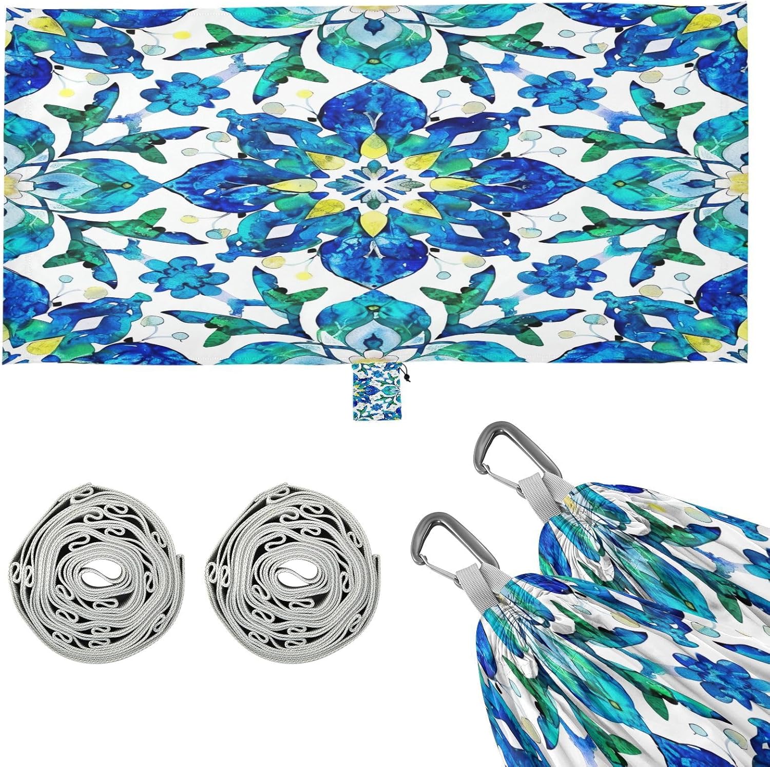 Watercolor Mandala Camping Hammock Portable Hanging Hammock with Tree Straps Up to 330lbs for Travel Outdoor Garden Patio