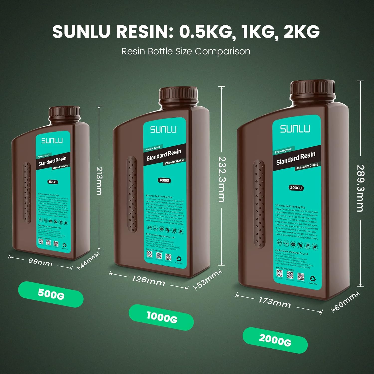 SUNLU 3D Printer Resin, 1kg Fast Curing Standard 3D Resin for LCD DLP SLA 3D Printers, 395-405nm UV Light Curing 3D Printing Liquid Photopolymer Resin, Low Shrinkage, High Precision, 1000g, Clear Blue : Industrial & Scientific