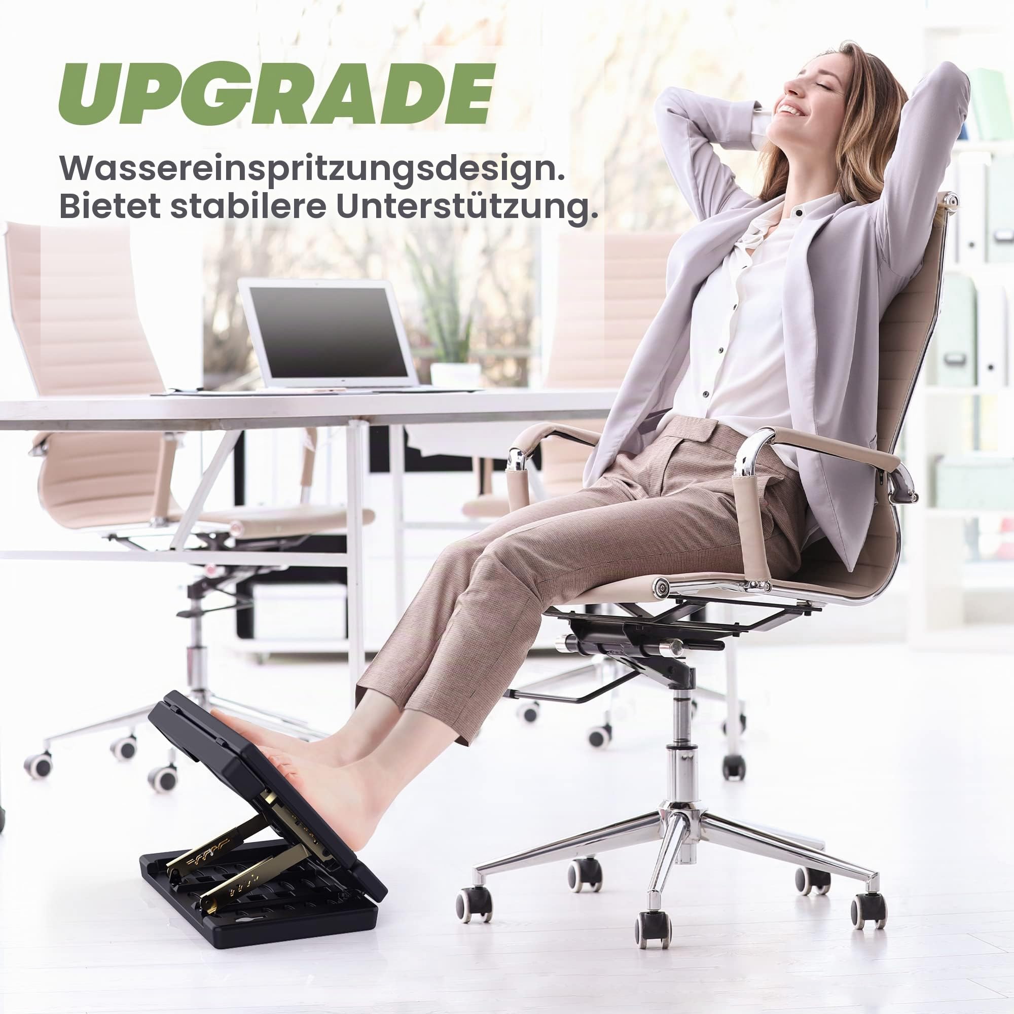 Fußstütze Pro | Massagerolle & Perlen | für Auto, Untertisch, Zuhause, Zug, flexible Höhenverstellung | (schwarz)