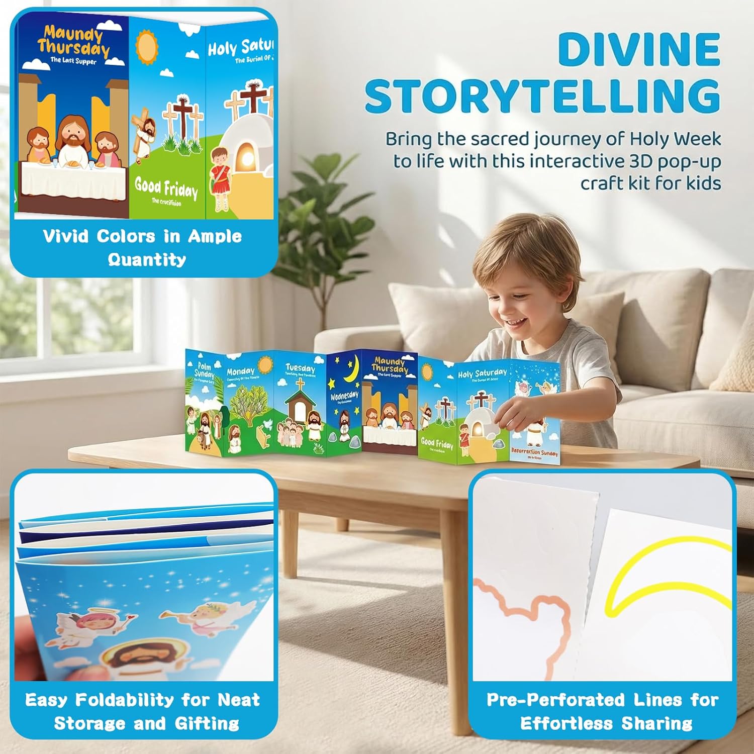 Fancy Land 24 Sets Religious Easter Crafts Holy Week Scene Kits Christian Resurrection Cards with Jesus Cross Stickers for Palm Sunday School DIY Project
