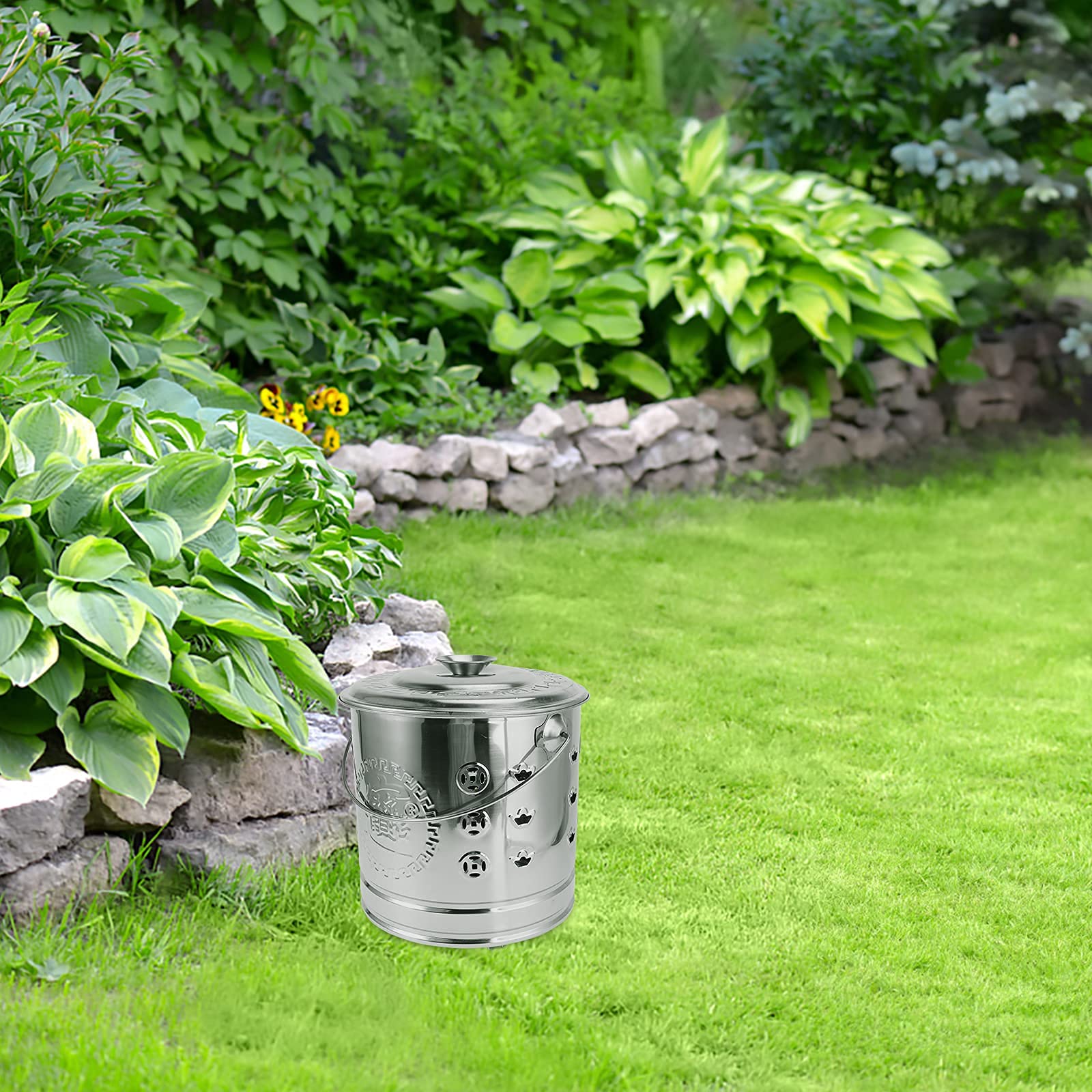 Tambor De Combustión De Papel De Acero Inoxidable Con Incinerador De Tapa, Tambor De Combustión De Papel Pequeño + Pinzas De Fuego, Barril De Papel De Combustión Doméstico-26 * 30 CM-sliver