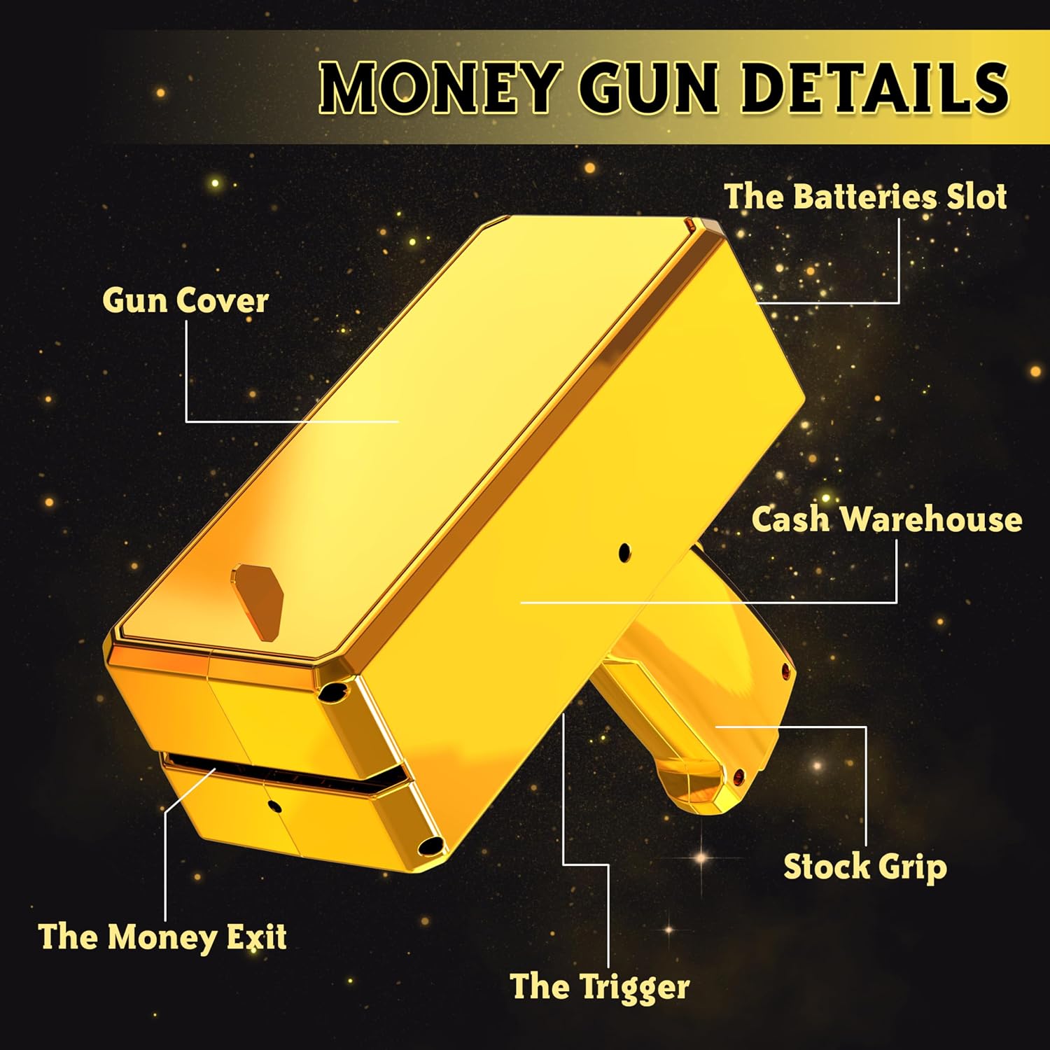 Sopu Make it Rain Gold Money Gun Paper Playing Spary Prop Cash Gun Money Gun Shooter Party Supplies