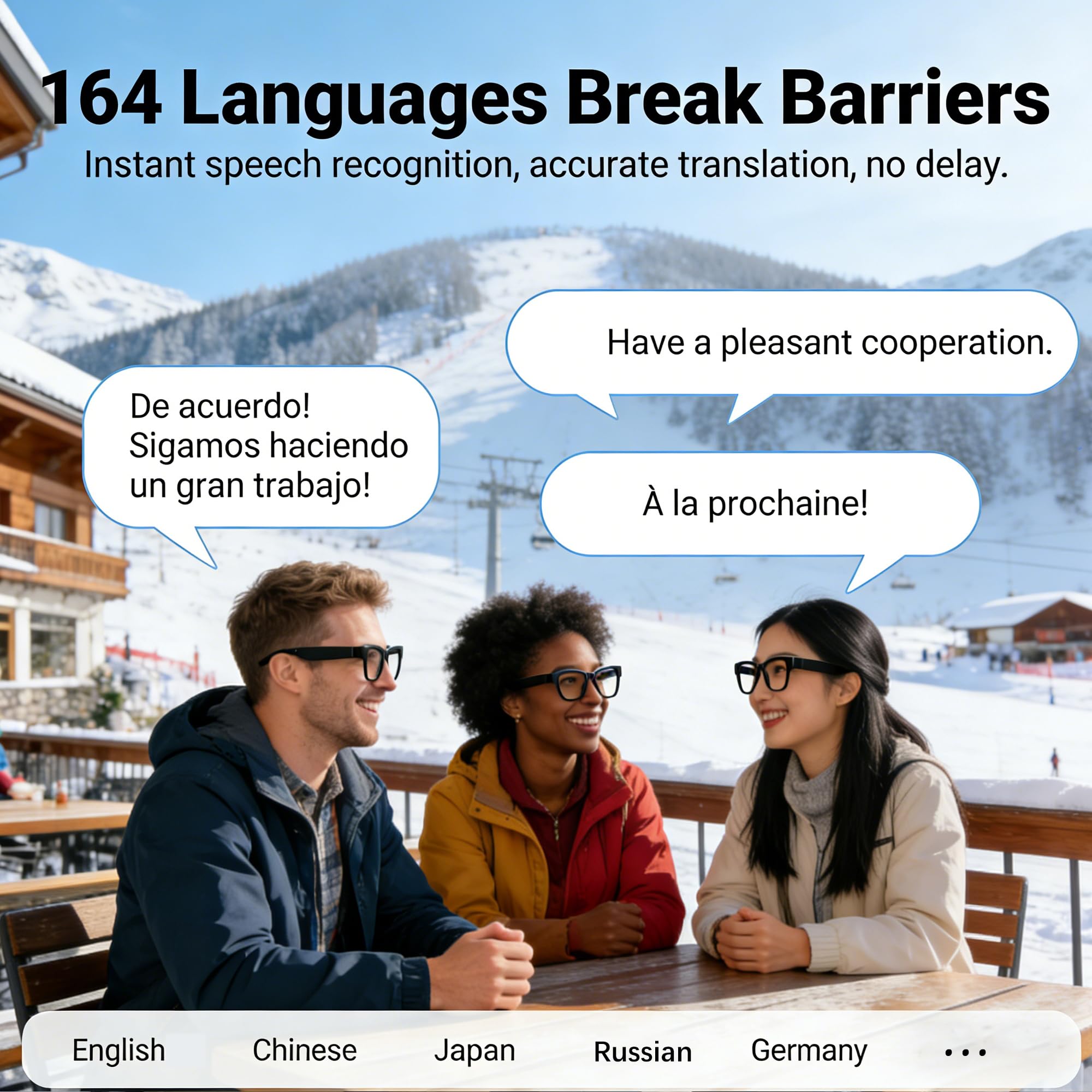 Occhiali intelligenti per traduzione intelligenti, con chat GPT, occhiali Bluetooth con traduttore in 164 lingue per uomini e donne, riproduzione musicale e chiamate in vivavoce, lenti che