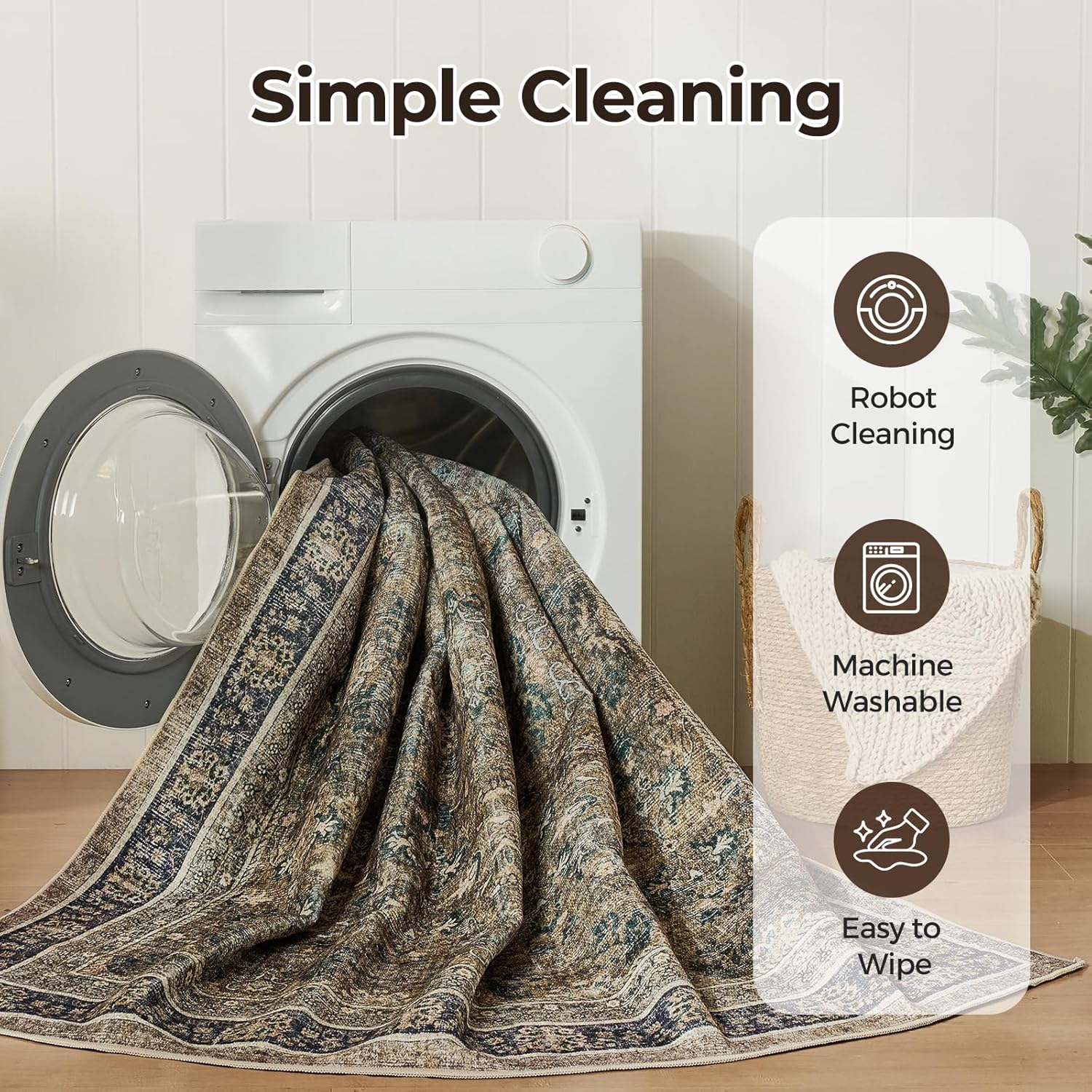 WITSHOCK Olive Green Brown Vintage Floral Area Rug 2x4, Low Pile Non-Slip Machine Washable Runner Rug for Bedroom Living Room Dining Room Nursery Playroom Home Decor