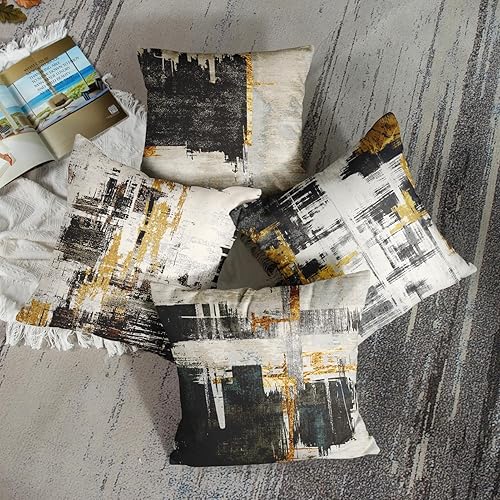 Miniatura 2 de Juego de 4 fundas de almohada decorativas para decoración del hogar, diseño abstracto negro y dorado, fundas de almohada decorativas de 18 x 18