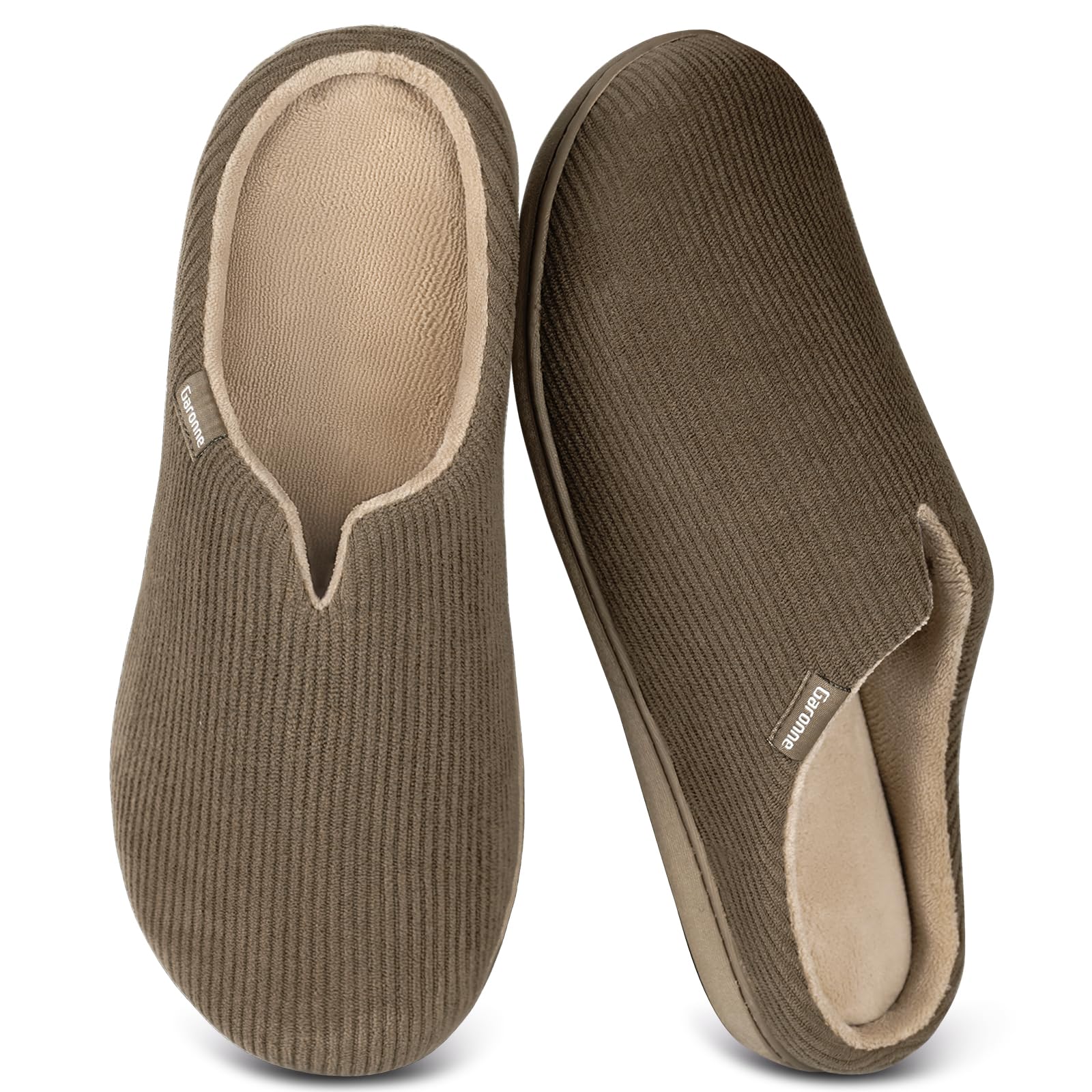 Garonne Men's V-neck Slippers with Memory Foam, Slip-on House Shoes for Bedroom Indoor/Outdoor Regular fit