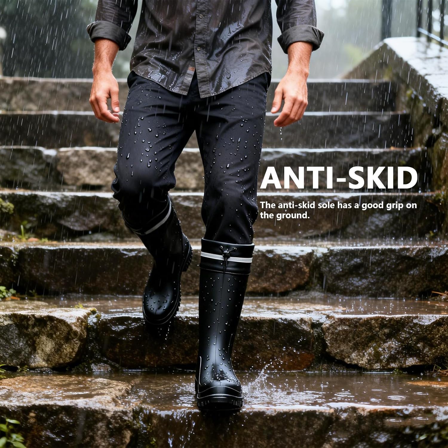 Ovyuzhen Rain Boots for Men Knee High Waterproof Garden Boots Mens Rubber Shoes with PVC Comfort Lightweight Work Mud Boots Resistant Durable Slip for Gardening Fishing Farming - Image 4