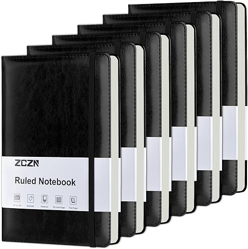 ZCZN Paquete de 6 cuadernos rayados, 192 páginas A5, de cuero de tapa dura para el trabajo, escritura, escuela y viajes, cuadernos de diario con