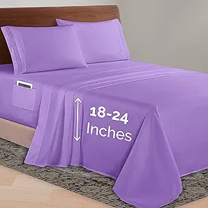Elegant Comfort Luxurious 1500 Premium Hotel Quality Microfiber 4-Piece Sheet Set, 18-24 Inches Deep - Extra Deep Pocket Sheets - Ultra Soft 4PC Deep Pocket Sheets, King, Lavender
