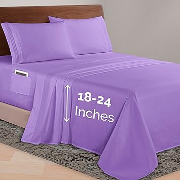 Elegant Comfort Luxurious 1500 Premium Hotel Quality Microfiber 4-Piece Sheet Set, 18-24 Inches Deep - Extra Deep Pocket Sheets - Ultra Soft 4PC Deep Pocket Sheets, California King, Lavender
