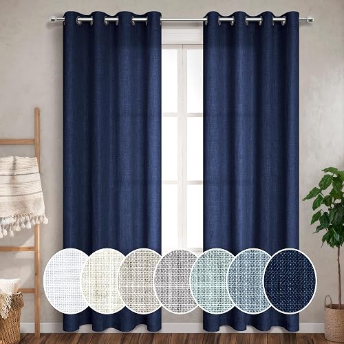 Pitalk Navy Blue Grommet Curtains 102 Inches Long for Living