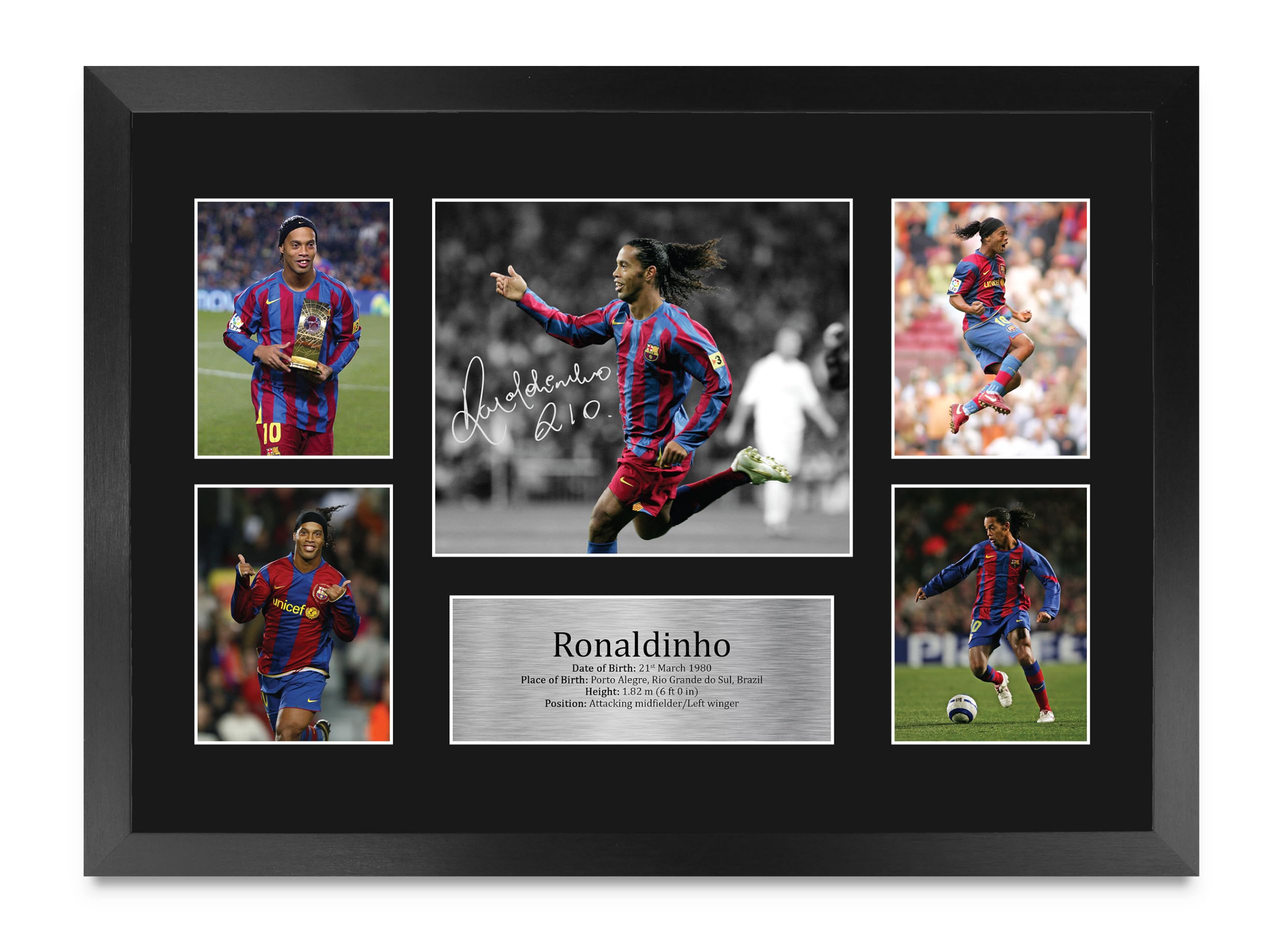 HWC Trading Ronaldinho Printed Memorabilia Signed Autograph Photograph Display for Football Fans and Supporters - A3 Framed (ID-009691)