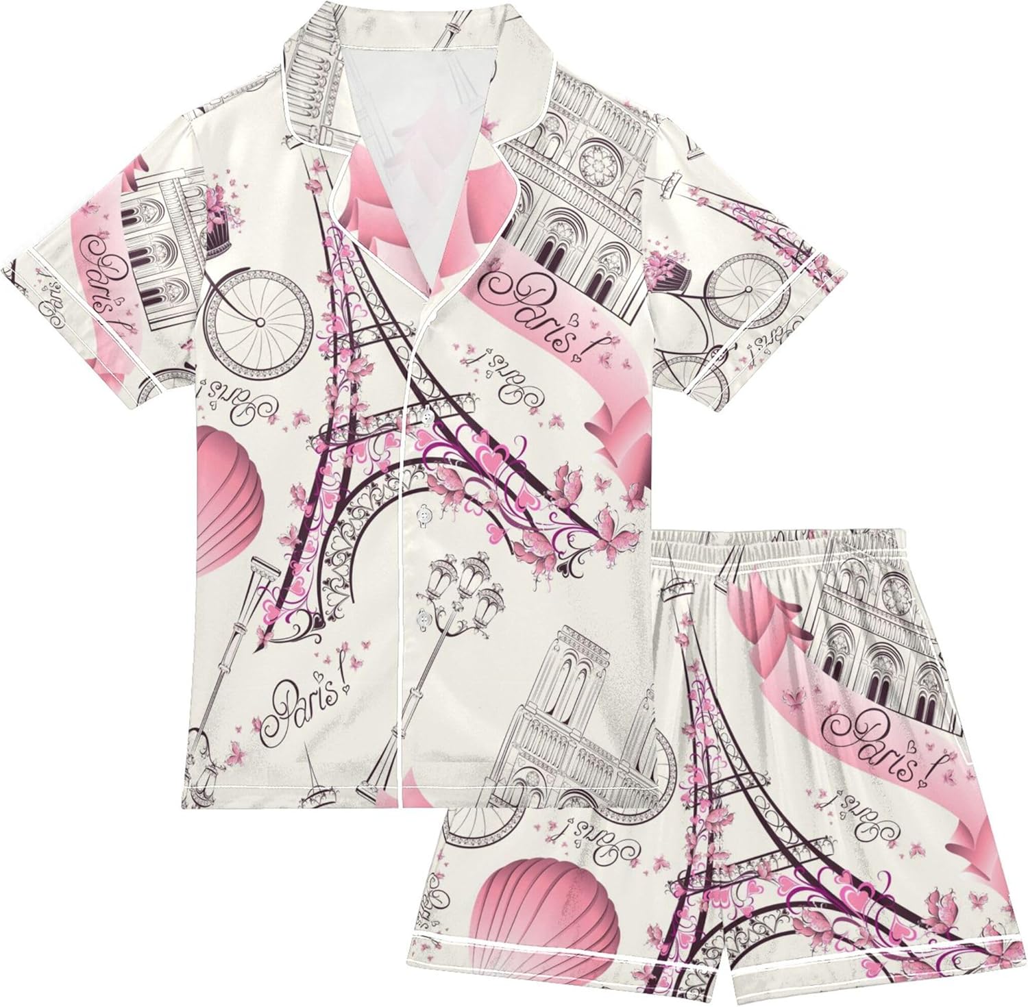 Silk Pajama Sets Short Sleeve Pajamas Soft Sleepwear 2 Piece Pjs Set