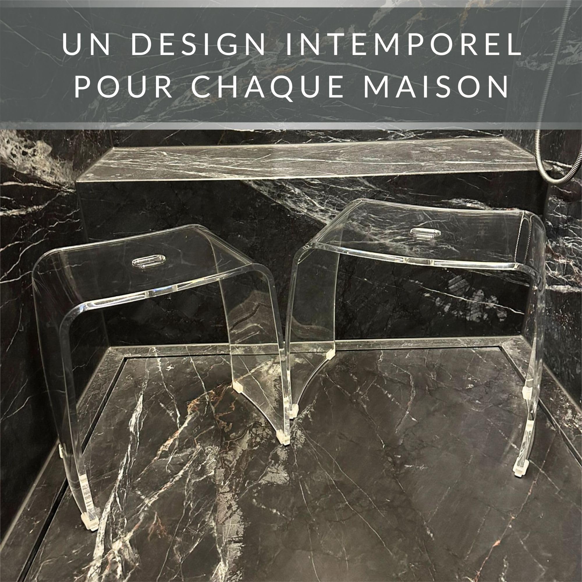 Tabouret de Salle de Bain Meran XL – Tabouret en Acrylique Transparent avec Assise Extra-Large – Tabouret de Douche Moderne avec poignée et Pieds en Caoutchouc antidérapants