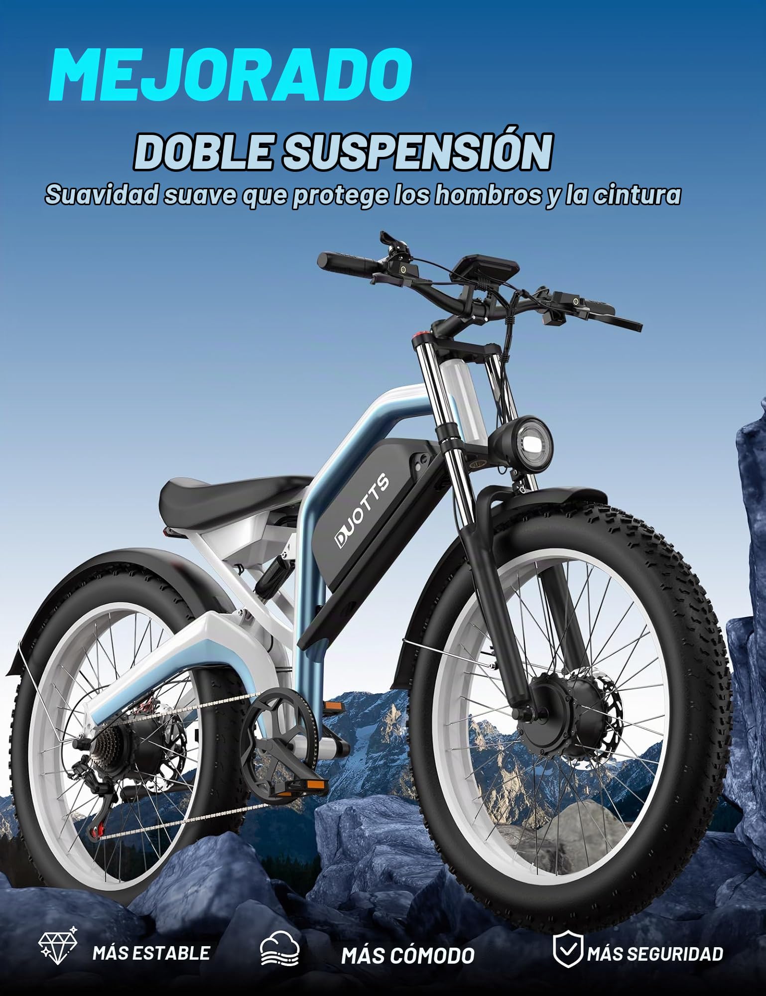 N26 Bicicleta Eléctrica de Montaña Doble Motor 250W, 26x4.0 Fat Ebike con Batería Extraíble 48V 20Ah, Autonomía 120km, Bici Electrica con 7 Velocidades & App Bluetooth Ideal para Todo Terreno