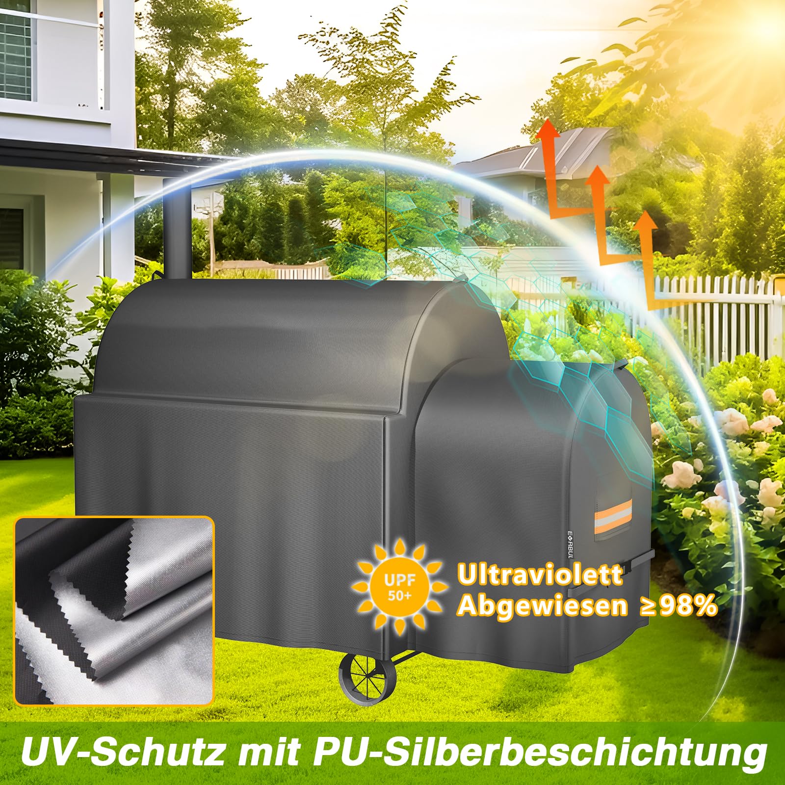 EVRBUL Raucherrahmenabdeckung Kompatibel mit Oklahoma Joe's Longhorn Highland Offset Smoker, Außenwasserdichte Grillabdeckung, Heavy Duty 420D BBQ Abdeckung, 162L x 93B x 142H cm, Ersetzt # 8259969P04