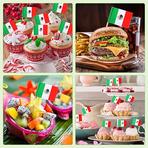 Miniatura 6 de 1000 banderas de palillos de dientes de México, palillos de dientes de la bandera mexicana, adornos para cupcakes de México, mini palillos de