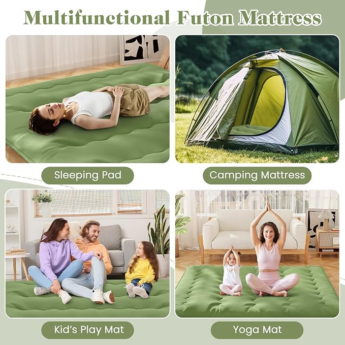 Colchoneta japonesa futón 4 in con funda lavable verde king miniatura 8