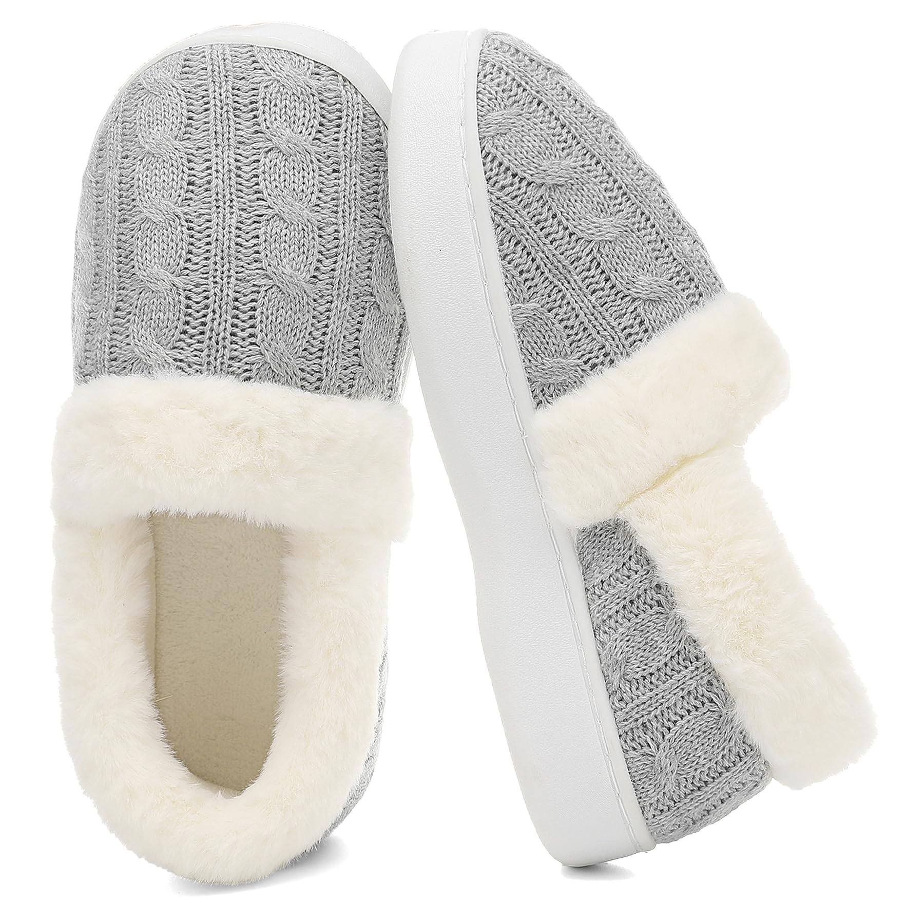 UBFEN Womens Fuzzy House Slippers Warm Bedroom Shoes with Faux Fur Lining Non Slip Memory Foam Slippers for ladies Indoor and Outdoor