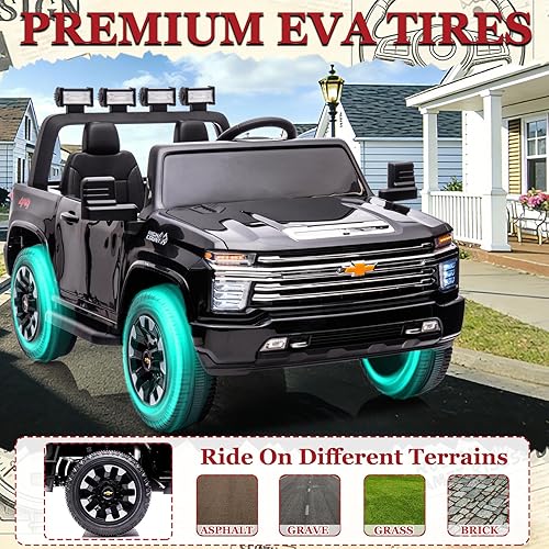 Miniatura 4 de NEWQIDA Coche eléctrico de 24 V para niños con control remoto, licencia Chevrolet Silverado HD, batería de 7ah, vehículo de juguete tipo Ride-on