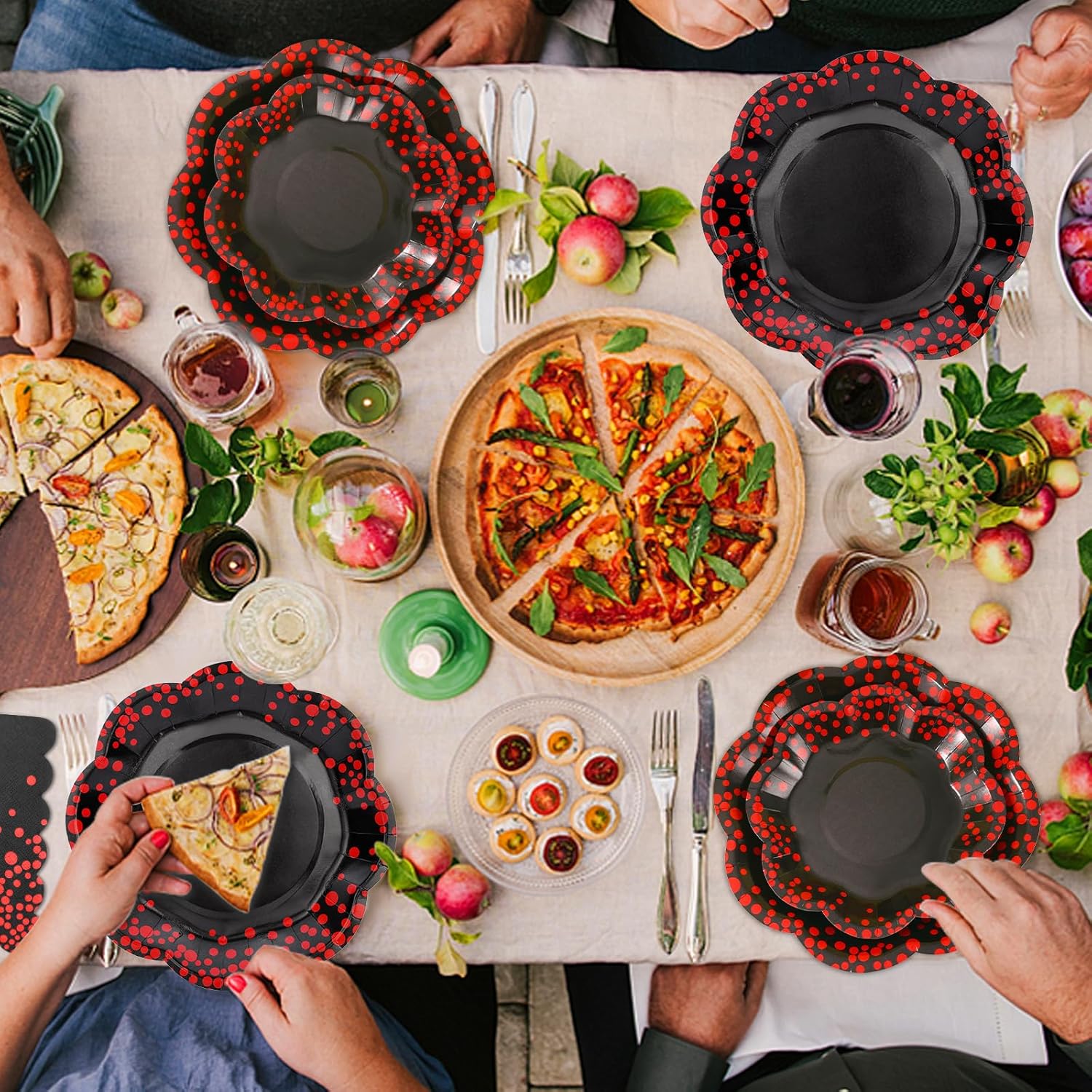 175PCS Halloween Paper Plates,Red and Black Party Decorations,Red Dot on Black Paper Plates and Napkins for Birthday Baby Shower Wedding Anniversary Halloween Party Decorations,Serves 25