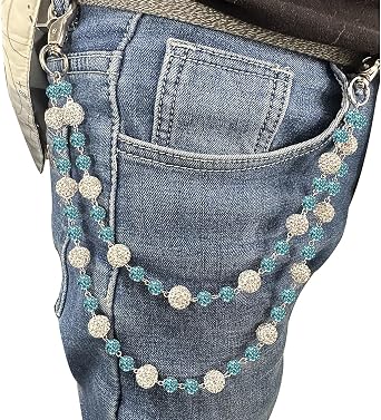 Sparkly Ceramic Beads Waist Chain Bohemian Shiny Bead Keychain Purse Jean Pants Chains for Men Women Accessories