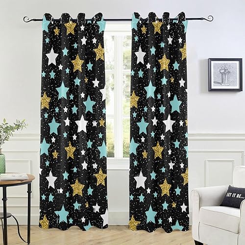 Cortinas de 84 pulgadas con estrellas doradas, azules y blancas, cortinas de granja para tratamiento de ventanas, persianas verticales, cortinas