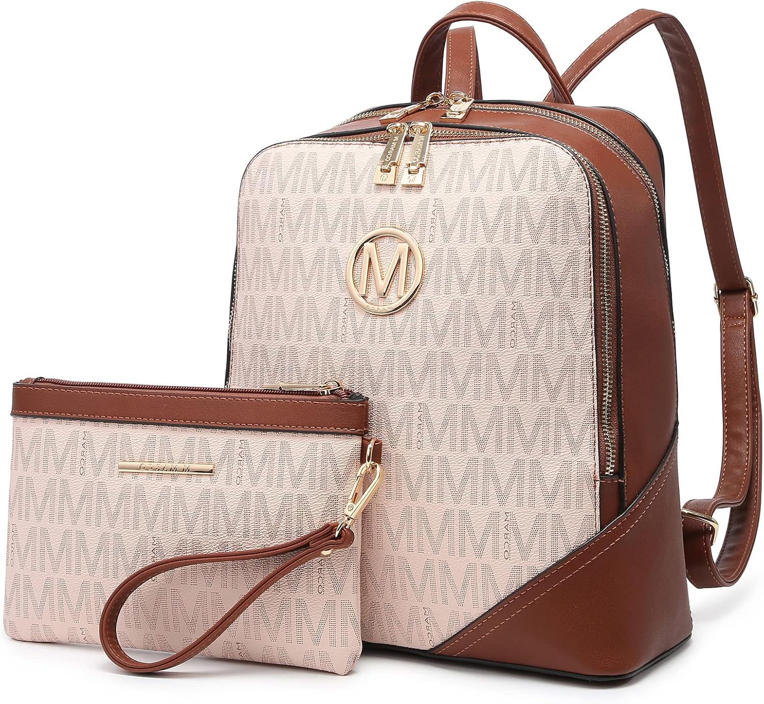 MKP COLLECTION MKP Women's Fashion Medium Backpack Purse Set - 2Pcs PU Leather Shoulder Bag with Double Zipper for Travel and Daily Use