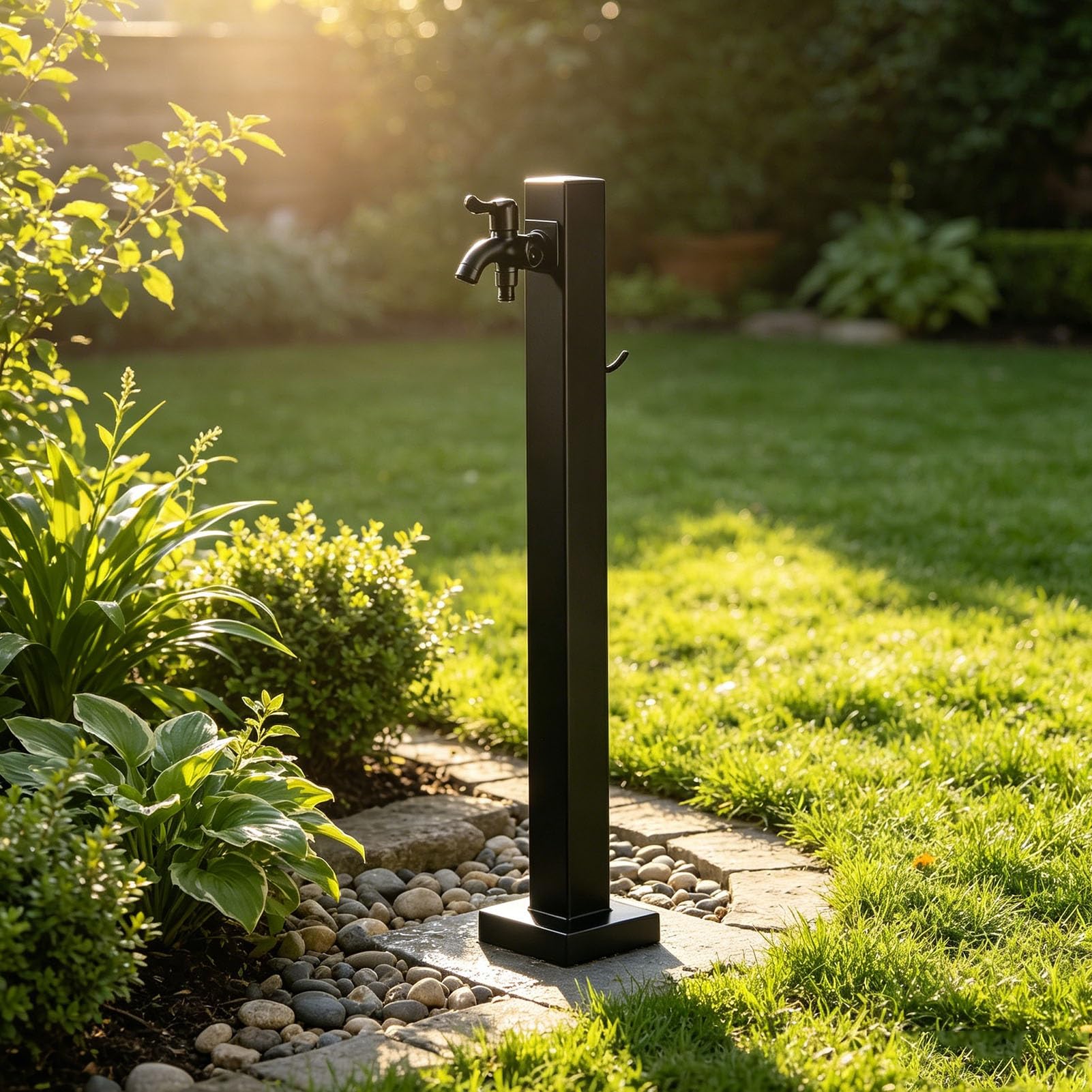 Grifo de agua para jardín columna de agua para exteriores, grifo entrada doble y estante manguera, hidrante de jardín, grifo con espiga exteriores de acero inoxidable(Estilo 1,Height: 95cm/37.4in)
