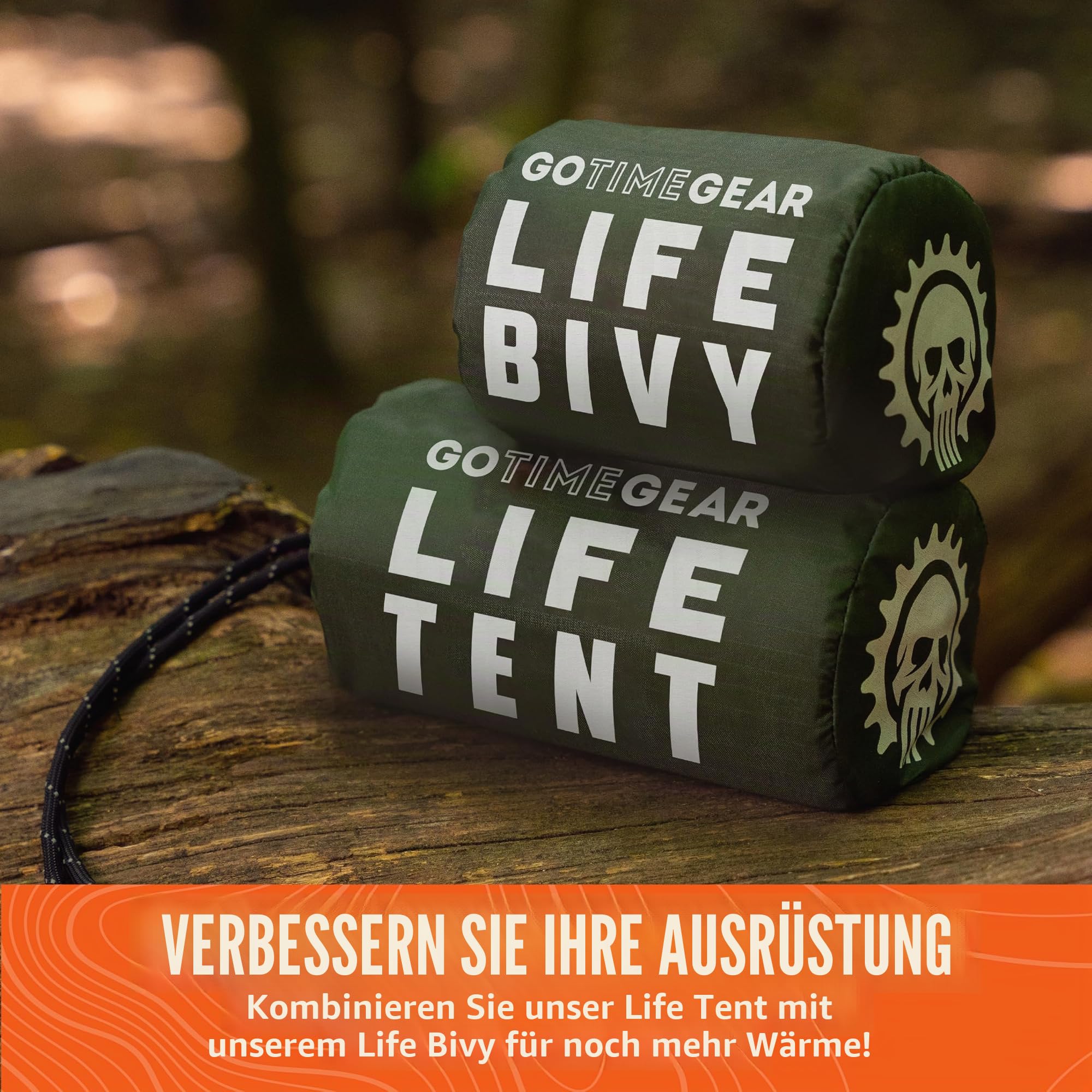 Go Time Gear Rettungszelt Notfall Überlebensunterstand - 2 Personen Notfallzelt - Verwendung als Überlebenszelt, Notunterkunft, Schlauchzelt, Survival Tarp, inklusive Survival Whistle & Paracord