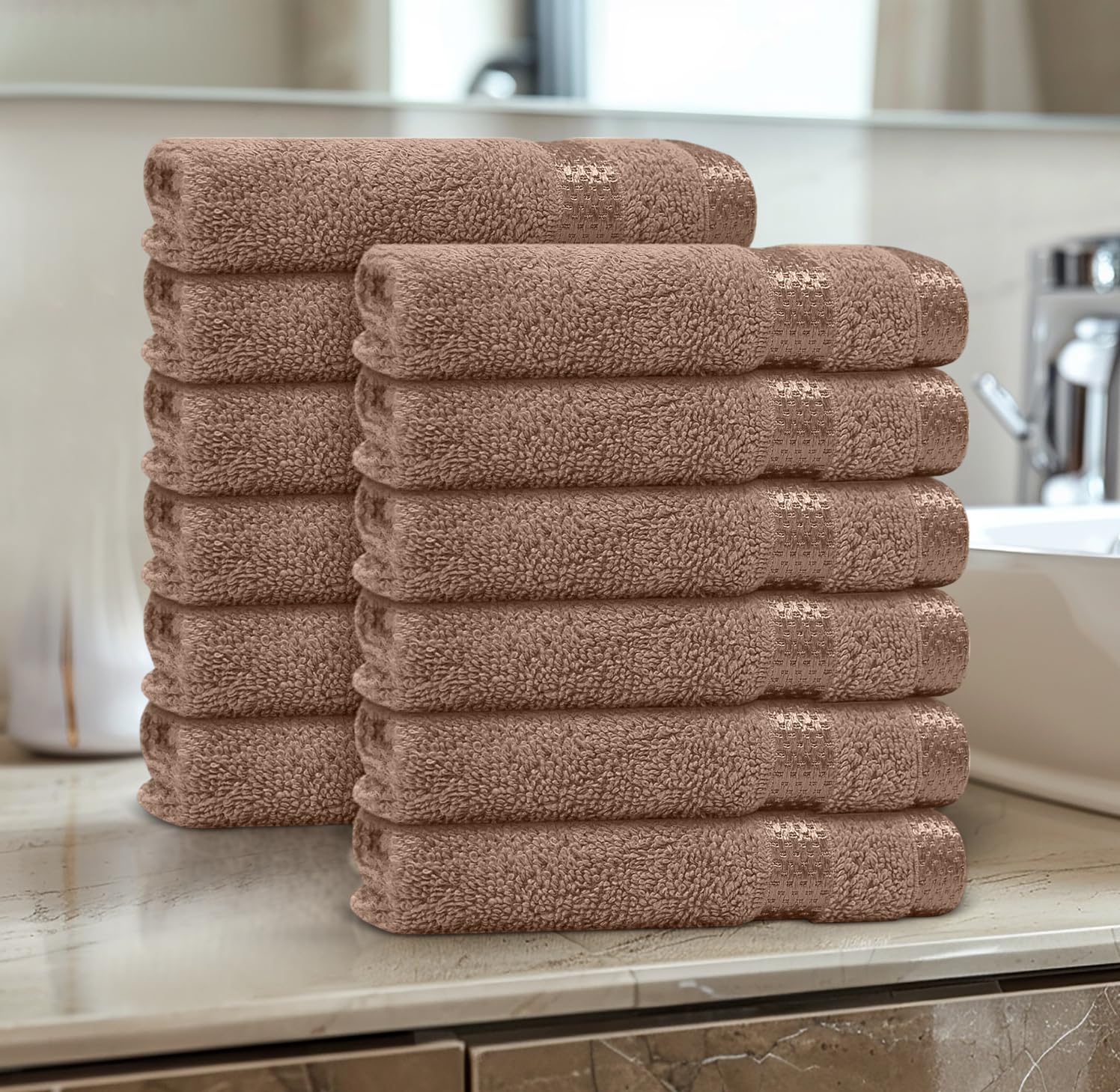 Casabella 12 Pack Flannel Face Cloth - 100% Cotton Face Towels Soft & Absorbent Super Quality Washcloths 30x30CM, Fingertip Towels for Makeup Removal & Cleansing - Beige Face Cloth