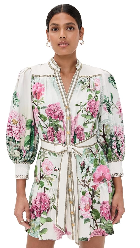 【Alice+Olivia】CORA 花柄 タイ付き ティアード シャツドレス Cora Maxi Shirt Dress In In The Wind Floral | Alice + Olivia