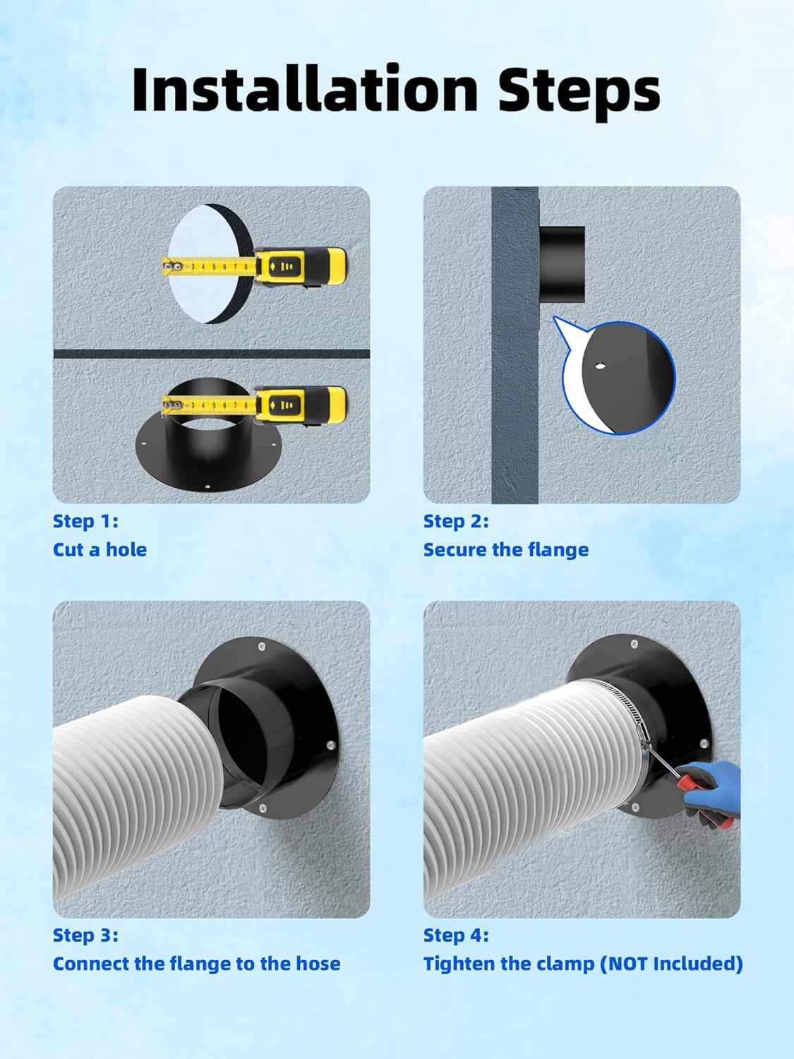 4 Inch Duct Connector Flange, Metal Duct Connector, Dryer Vent Connector Fittings for Heating, Cooling and Ventilation HVAC Systems, Black