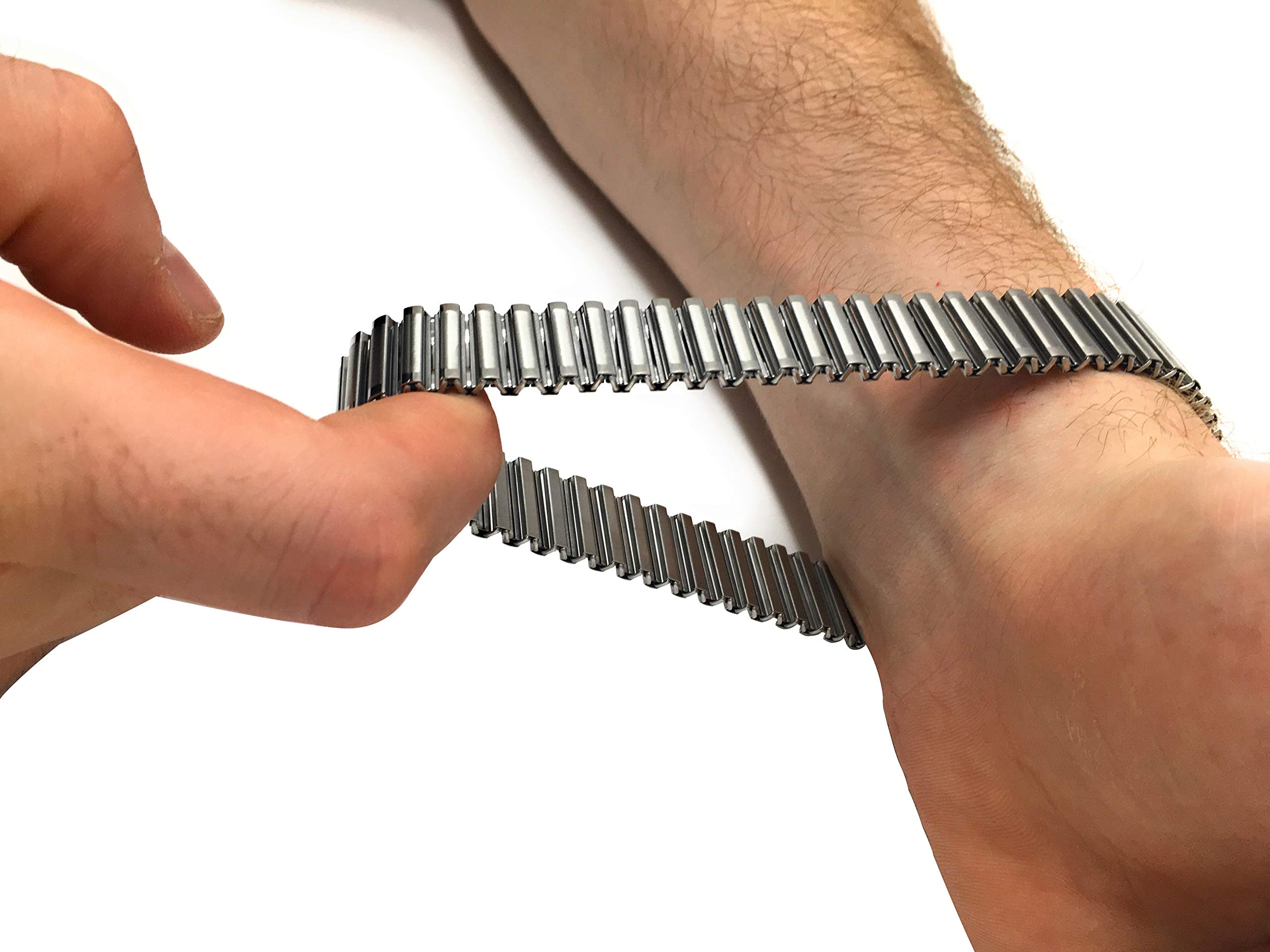 Bandini 22mm Silver and Gold (Two-Tone) Tone Stainless Steel Stretch Watch Strap for Men, Straight End, Metal Expansion Watch Band, No Buckle