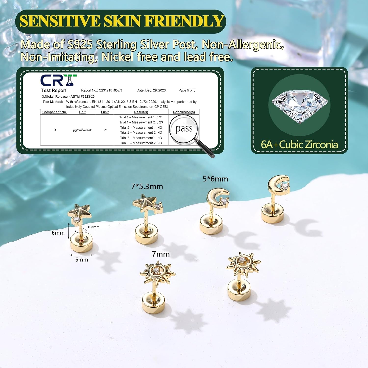 Dochais Flat Back Stud Earrings for Women and Men, Hypoallergenic 14k Gold Plated 925 Sterling Silver Post Stud Earrings Set, Gold and Silver Earrings with Screw for Sensitive Ears, Ideal for Helix, Tragus, and Cartilage Piercings - Image 5