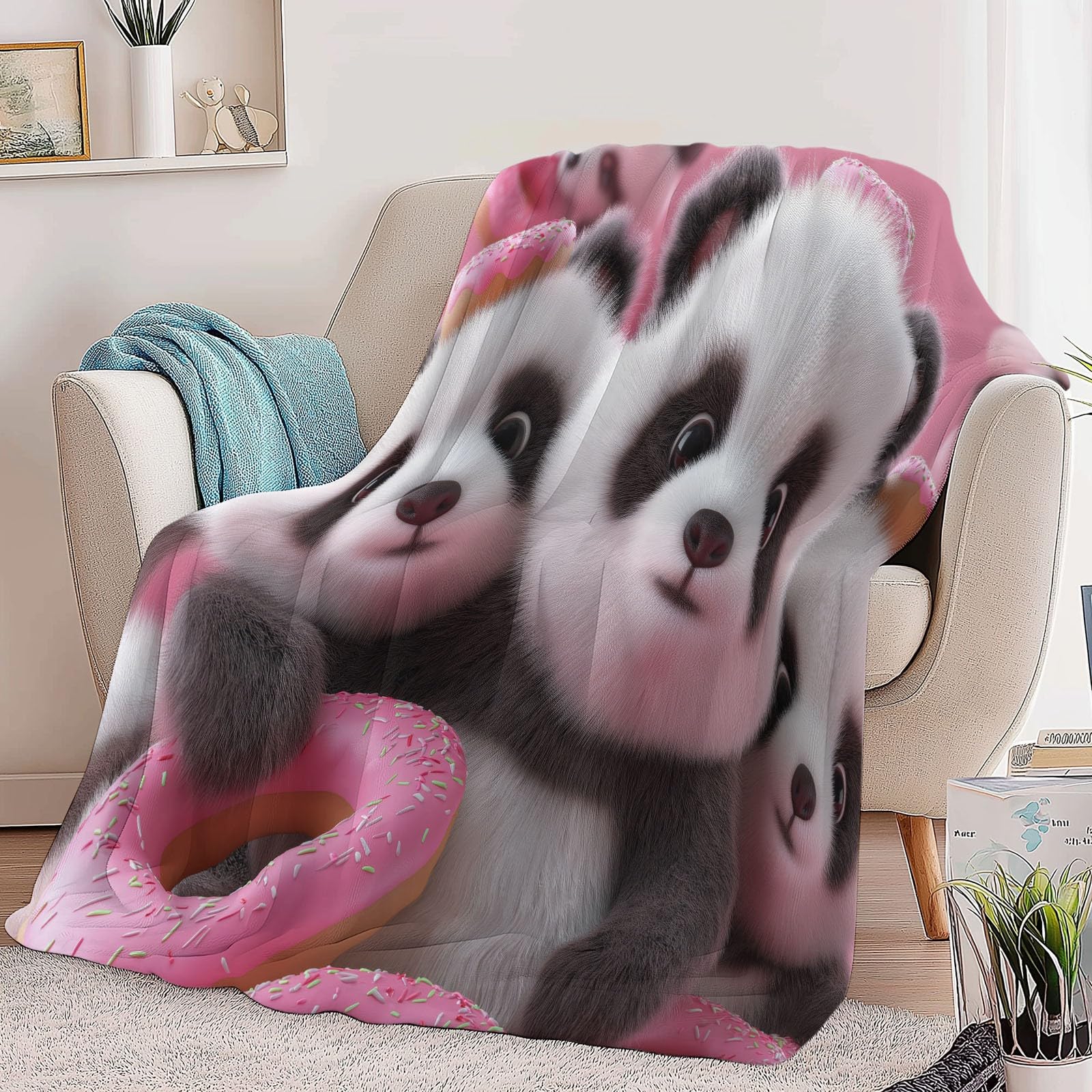 Plaid Couverture Dessin Animé Animal Panda 180x200 cm Plaid Polaire Jeté de Canapé en Flanelle, Couverture Lit Ultra Douce et Duveteuse, pour Camping et Voyage