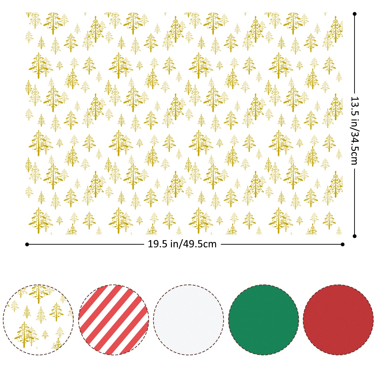 LOADSFUN Lot de 120 feuilles de papier de soie de Noël pour emballage de sacs cadeaux, papier cadeau de Noël rouge, vert, blanc, doré, arbre de Noël assorti