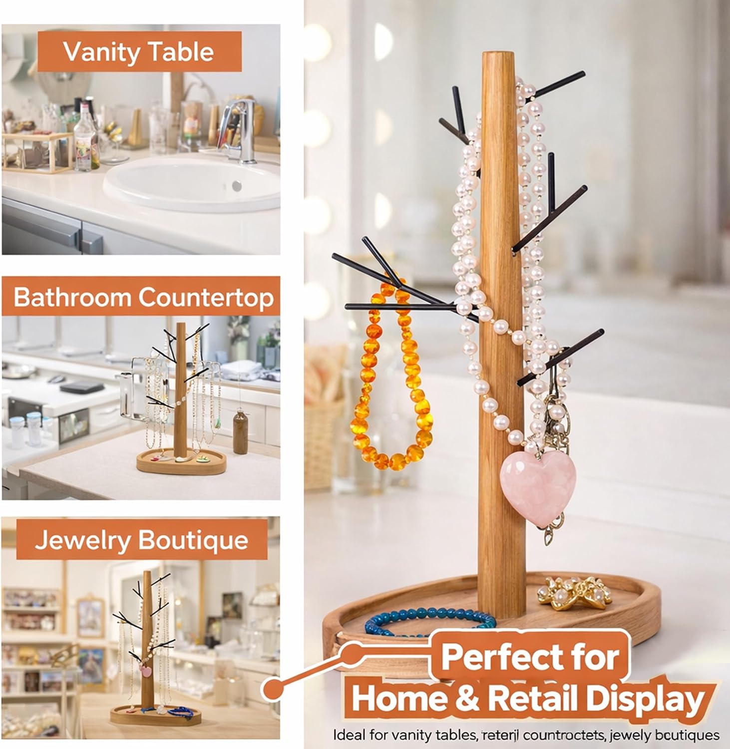 Creative Home Acacia Wood, Metal Tree Holder Stand│ Natural Wood & Black Branch Holder for Mugs, Jewelry & Accessories │ Stylish Kitchen or Vanity Organizer Gift
