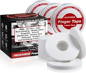 FRESINIDER Fita de dedo - Fita atlética forte | Conjunto de lata de 0,8 cm x 45 pés (pacote com 9) | Sem resíduos pegajosos | para escalada, Jiu-Jitsu de Jiu-Jitsu, luta, judô, MMA, escalada e artes