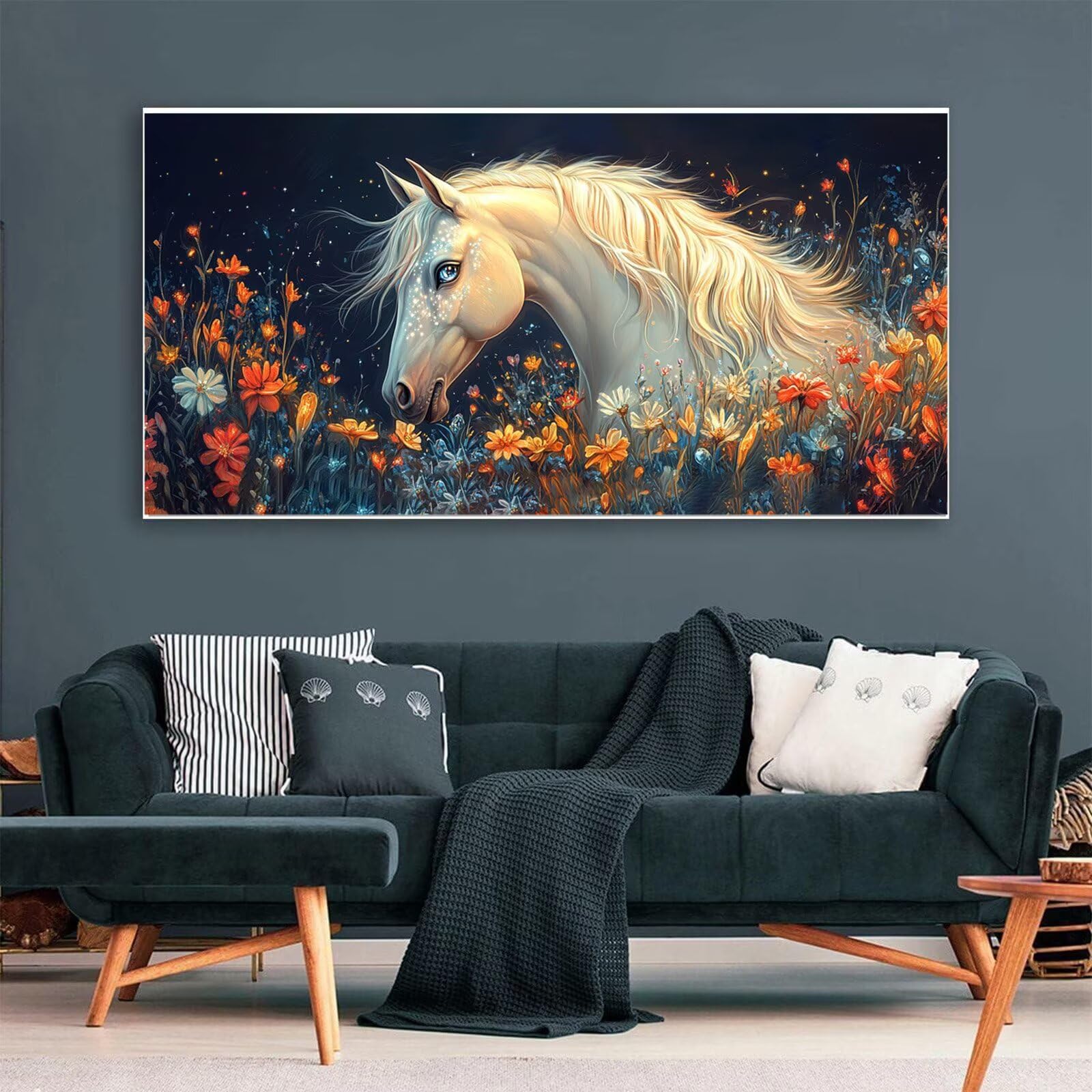 Diamentowe malowanie konia pełny zestaw do malowania chryzantema diamentowa mozaika DIY mozaika rysunek z koralikami do przyklejania, kryształowy zestaw do dekoracji ścian 80 x 160 cm FD-8508