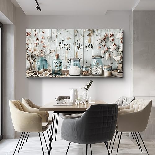 Miniatura 3 de ERQINHUA Lienzo decorativo retro para pared, decoración de pared para sala de estar, cocina y comedor, pintura de hierba con flores, obras de arte