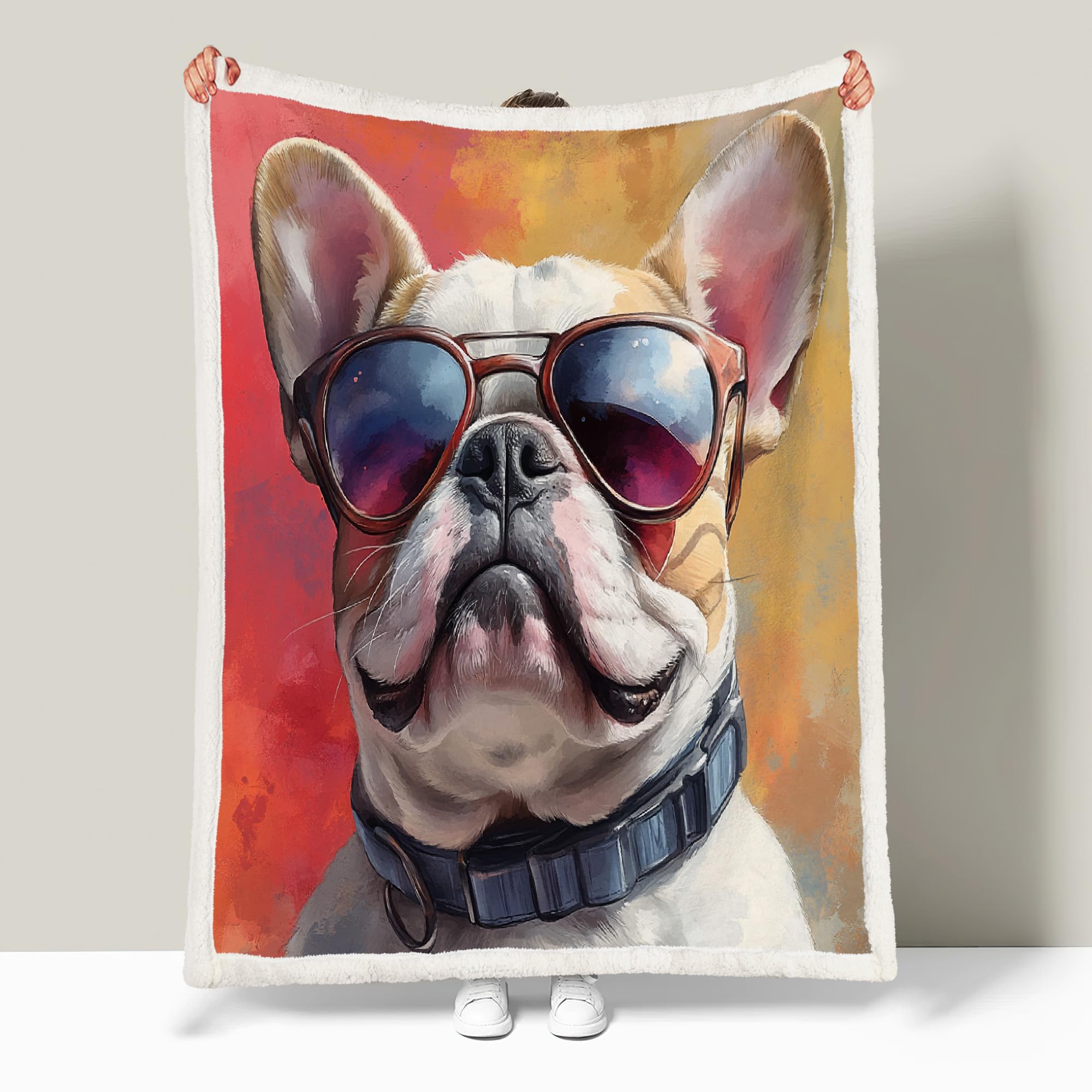 Générique Bouledogue Couverture Polaire Epaisse Hiver Adulte 3D Peint Animaux Plaid Canape Chaud Doux en Flanelle Jeté de Canapé pour Couvre lit 2 Personnes pour Fille Garcon 150x200 cm