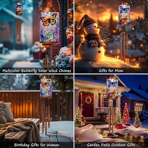 Miniatura 2 de Campanillas de viento solares de mariposa para exteriores, regalos de jardín para mamá, faroles solares para decoración al aire libre para balcón,