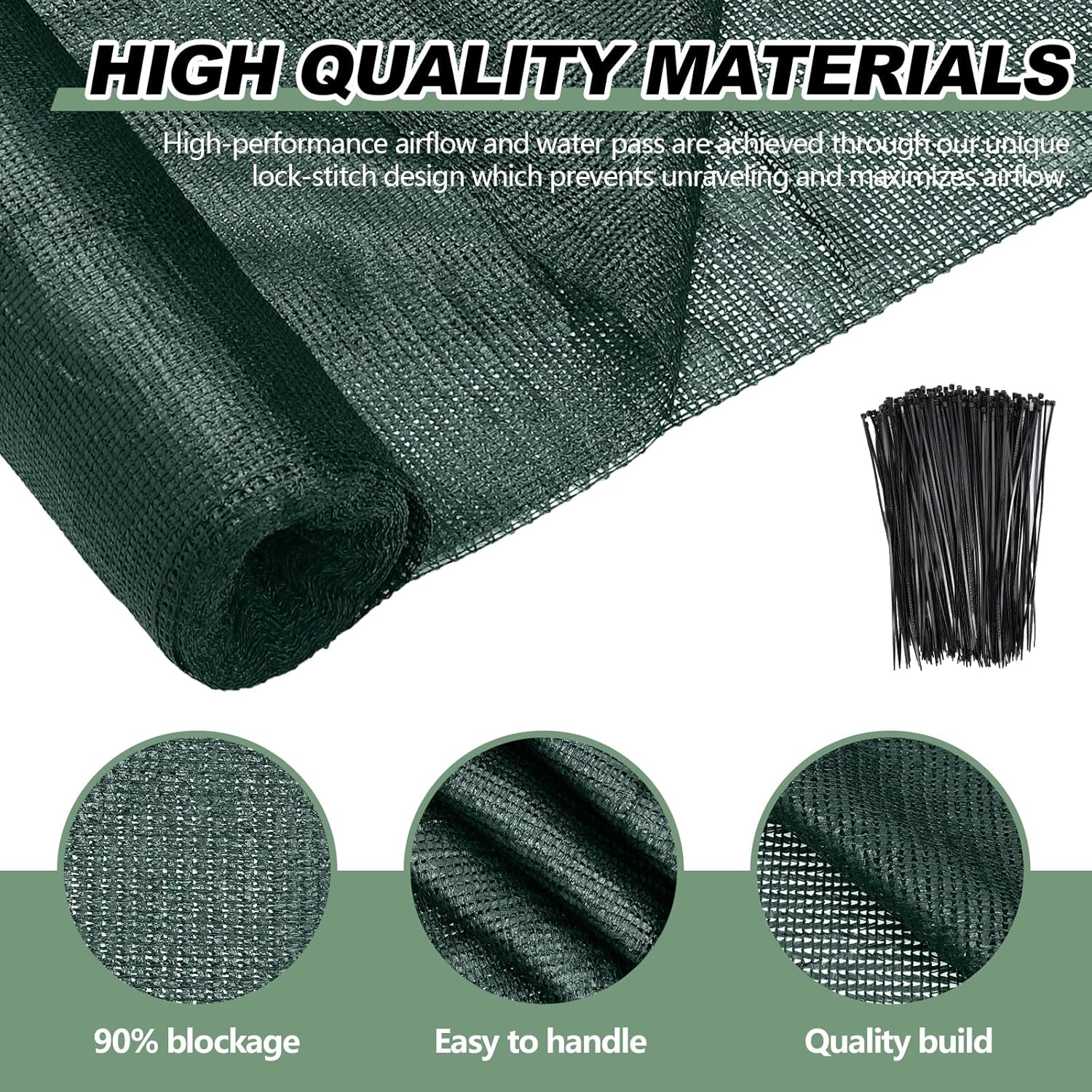 90% Shade Cloth 6 x 50 ft Green Shade Cloth Roll for Covering Garden Mesh UV Resistant Net with Ties for Patio Outdoor Greenhouse Fence Flower Plant Cover Canopy