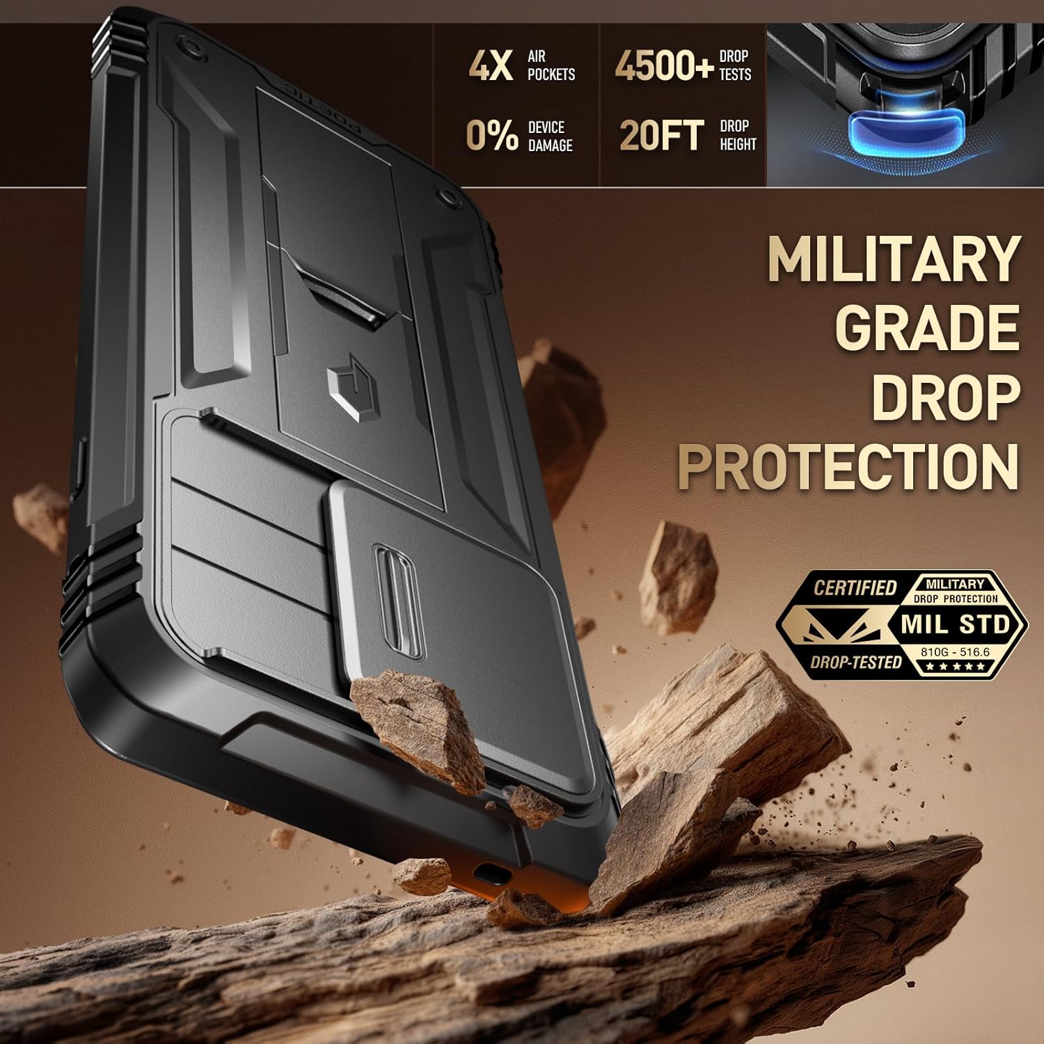 Poetic Revolution Case for Motorola Moto Edge 2025 [Not for 2024 Version], [Slide Camera Cover], Full-Body Military Grade Rugged Shockproof Cover with Kickstand and Built-in-Screen Protector, Black